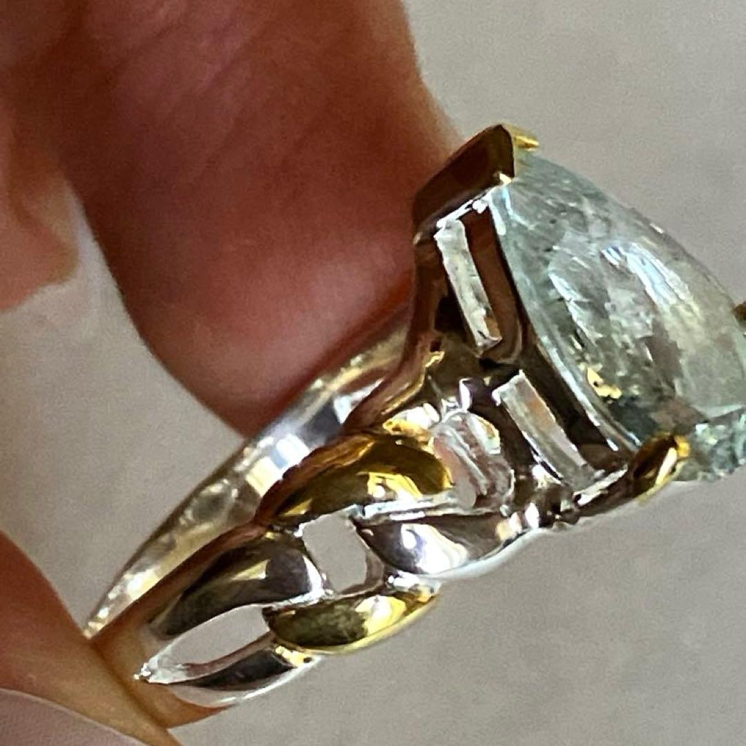 アクアマリン・ノットデザインリング・指輪シルバーK18金ゴールド匿名配送
