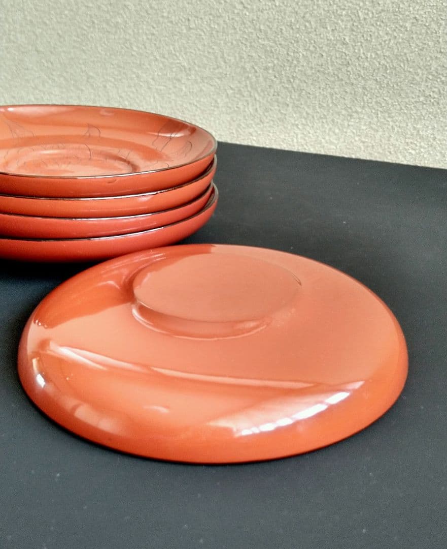 輪島塗 朱塗り 漆器 茶托 5客