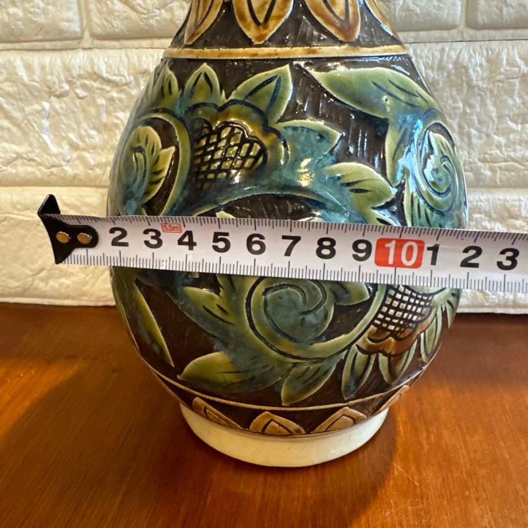 壺屋焼】故.小橋川永弘緑釉唐草壺