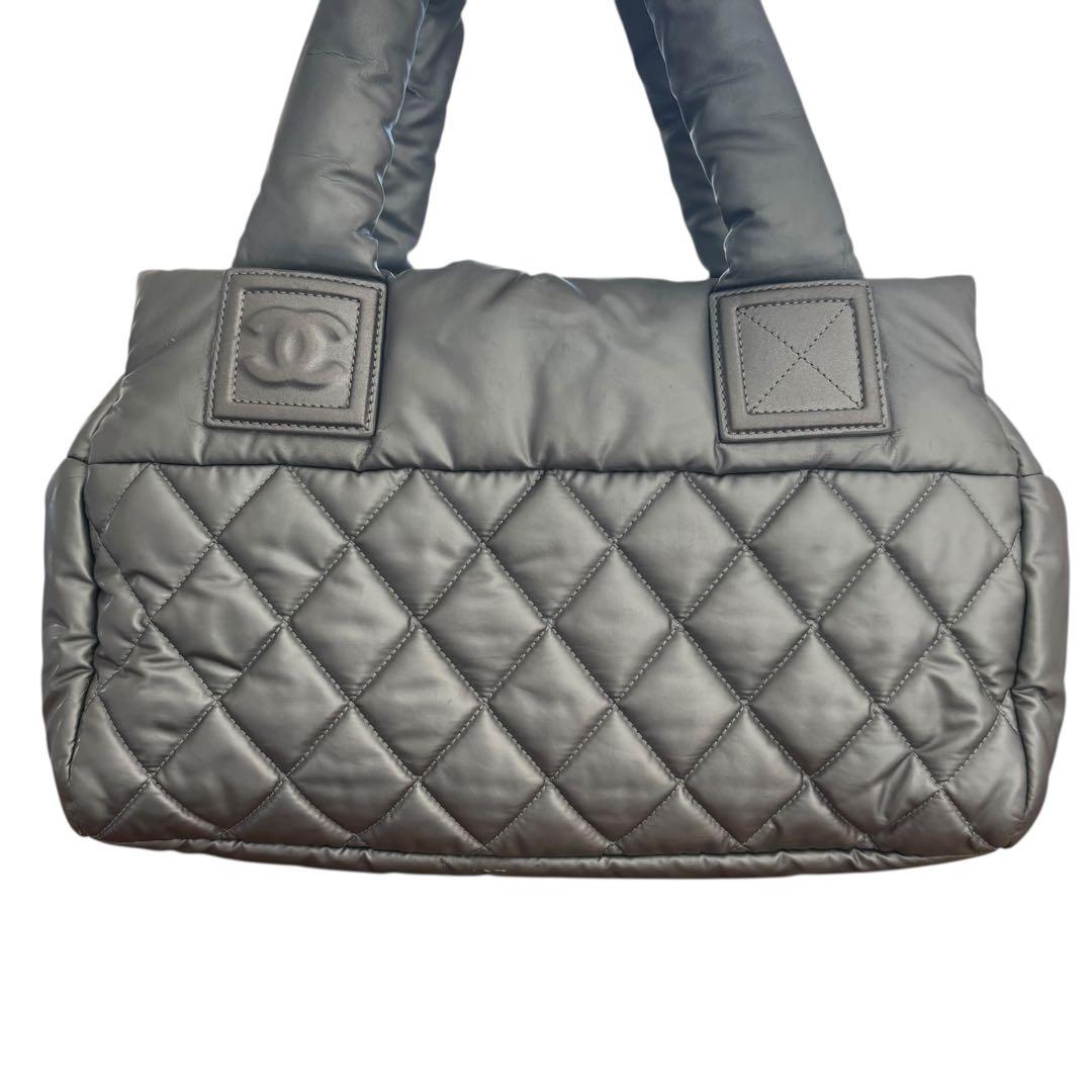 CHANEL コココクーン トートバッグ グレー ナイロン レザー