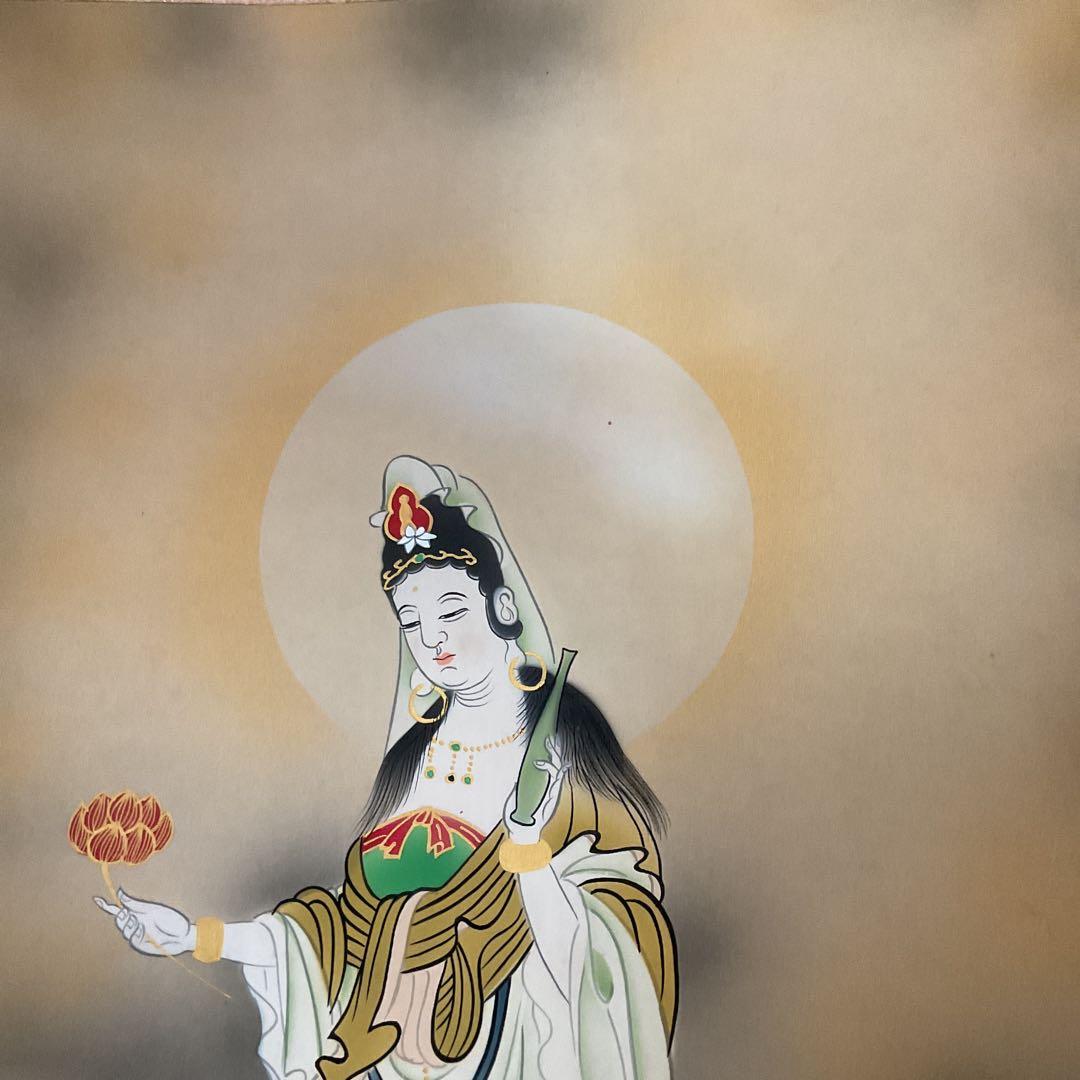 紫雲作 龍雲聖観音図 絹本彩色画 自題共箱 タトウ箱 肉筆画