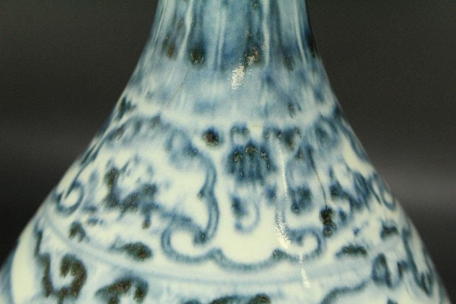 中国美術 青花 古染付 唐物 唐子紋 瓶 高22.5cm 永楽年製(LC516)の通販