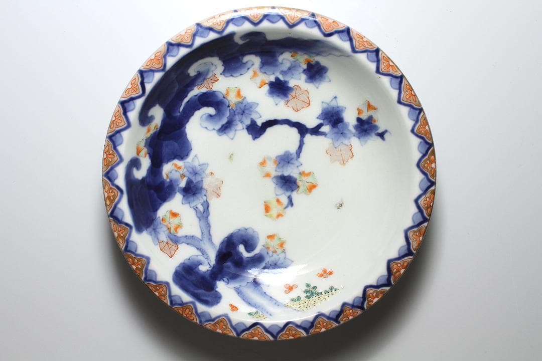 明治期 有田焼『江上製(江上熊之助)』染錦紅葉図 上手五寸