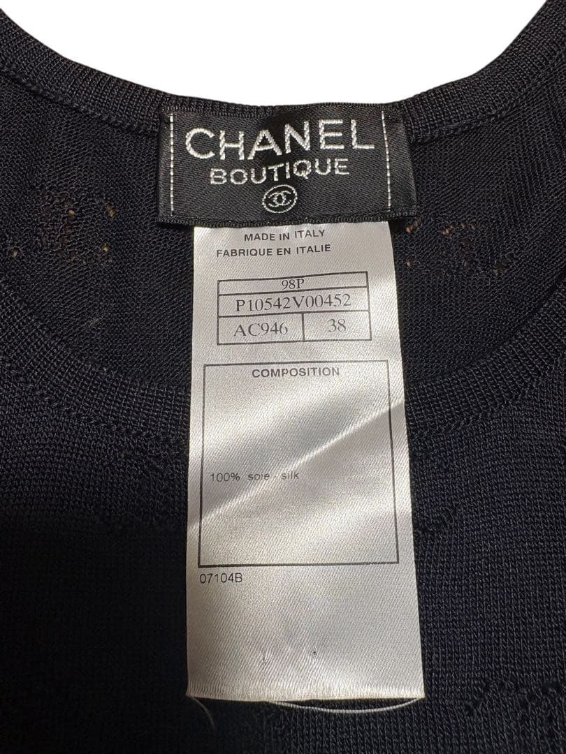 CHANEL 98P ノースリーブ トップス シルク100% ココマークブラック
