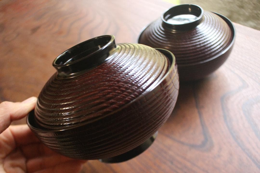 デッドストック！風情ある千筋糸目に極上宝船蒔絵の映える煮物椀2点（検輪島塗雑煮椀