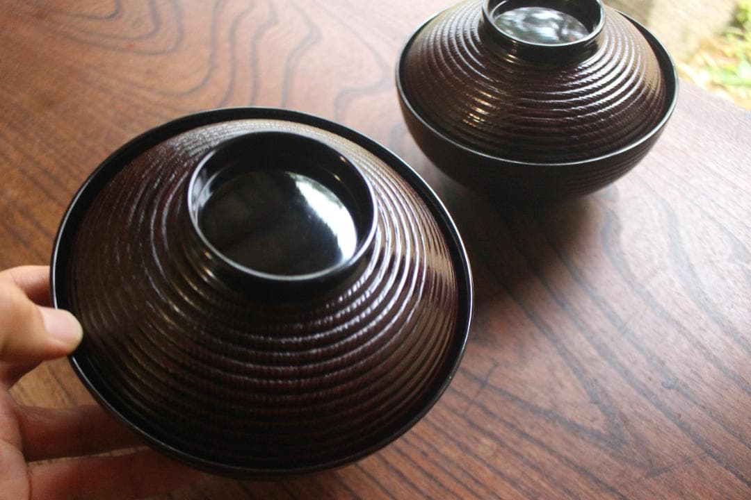 デッドストック！風情ある千筋糸目に極上宝船蒔絵の映える煮物椀2点（検輪島塗雑煮椀