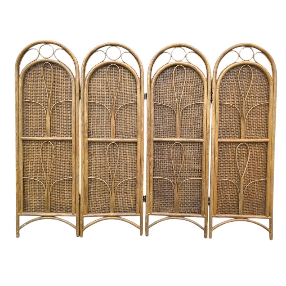 送料無料】ラタンパーテーション 4枚 間切り アジアン 昭和レトロ