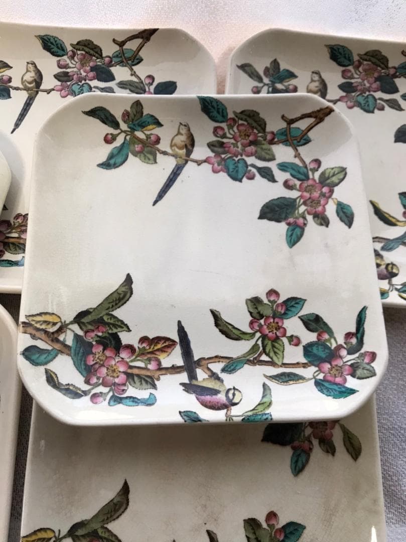 ジョージ・ジョーンズ 角皿 花鳥図 7枚組