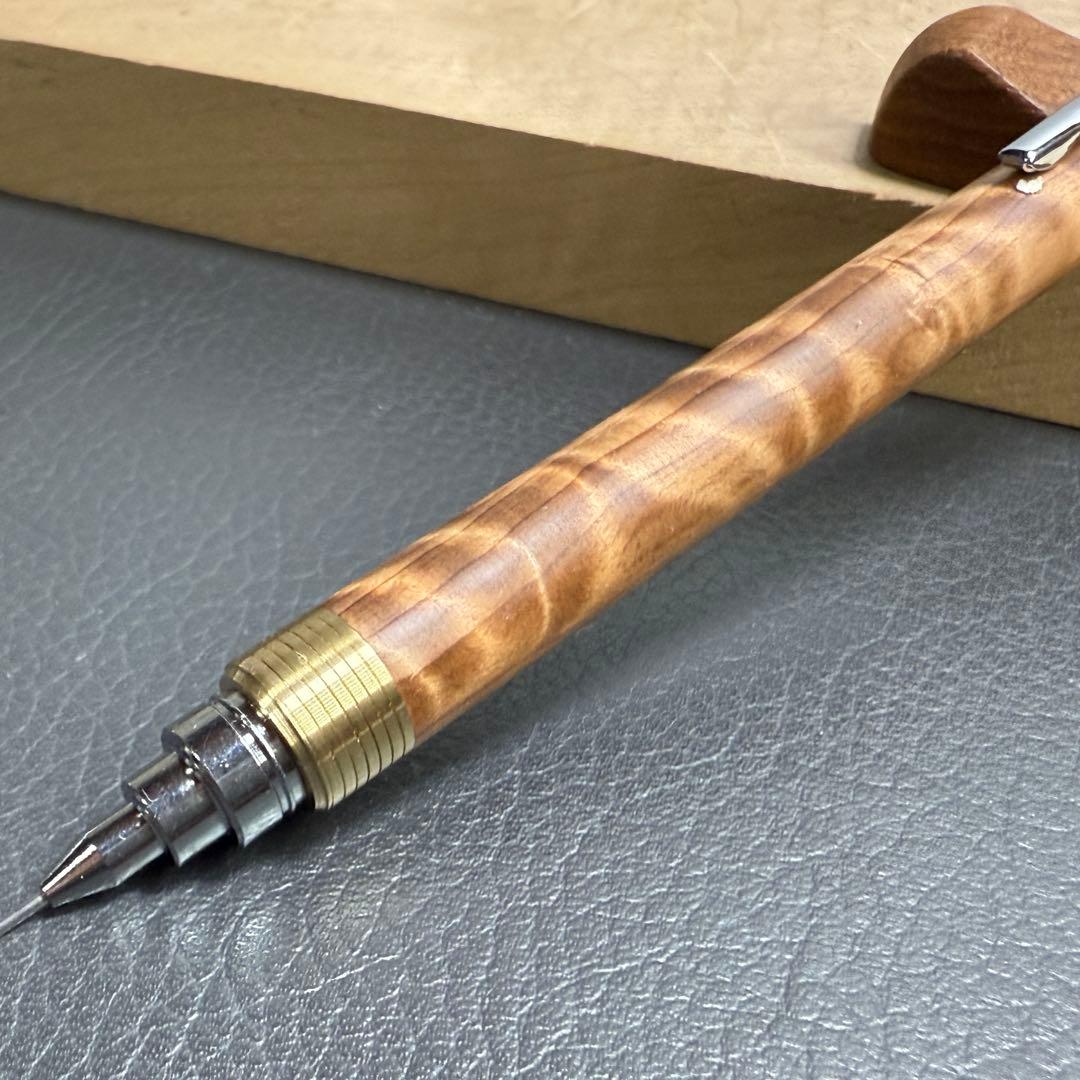 191屋久杉虎杢　木製シャーペン　最強低重心　溝付き　真鍮