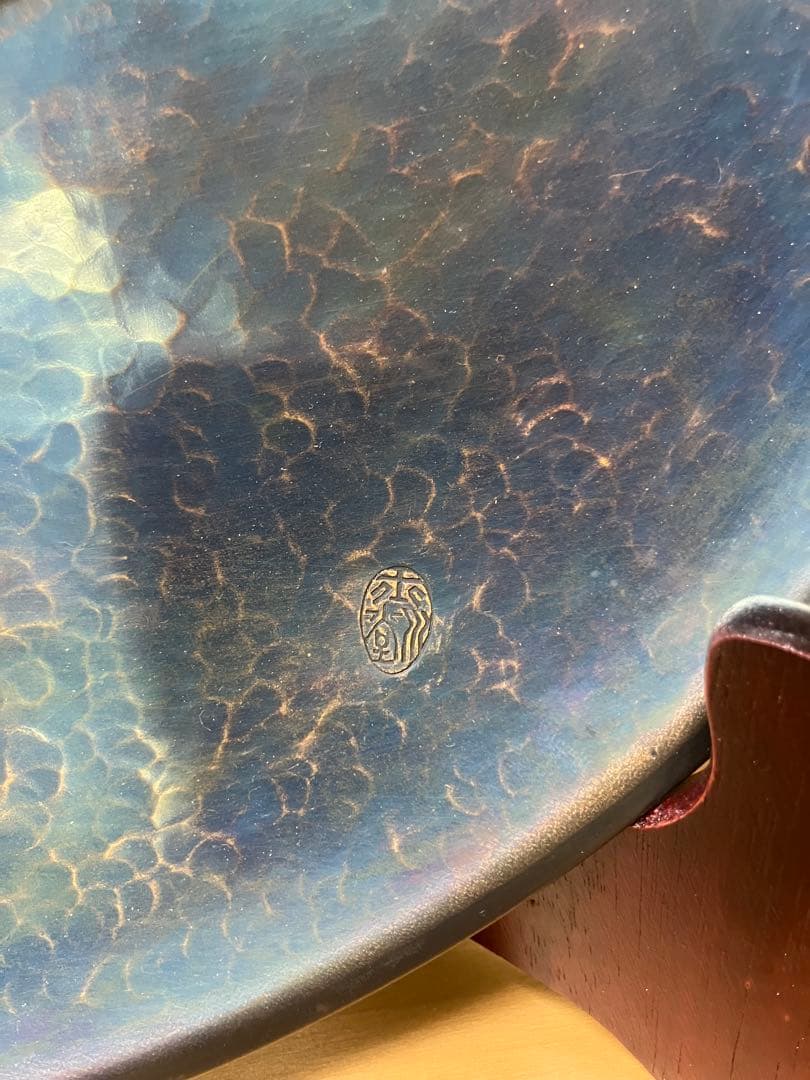 玉川堂】額皿 大皿 唐獅子ニ手毬 新品未使用 鎚起 銅器 無形文化