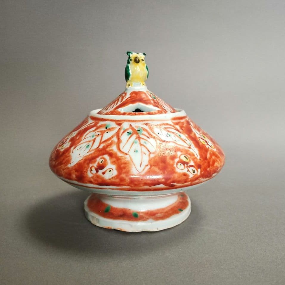 村田眞人(真人)　色絵木菟(みみずく)香炉　村田亀水