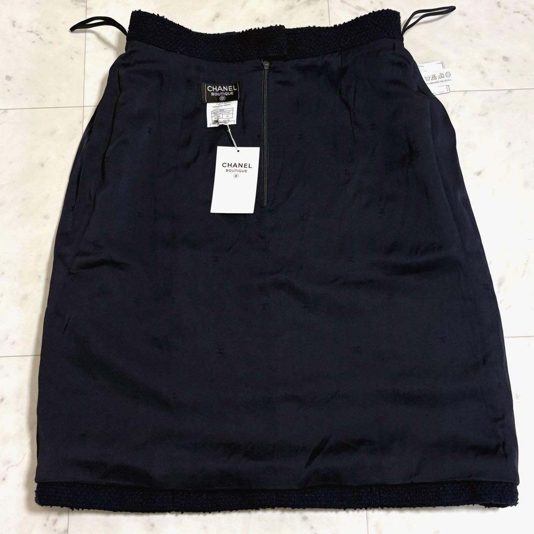 【未使用 タグ付き】CHANEL ココマーク ツイード スカート ネイビー 40