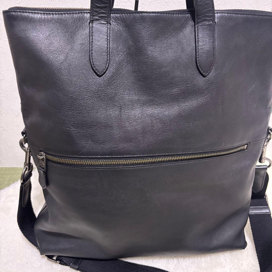 希少 コーチ ビジネスバッグ レザー 2way ショルダーバッグ ブラック 黒