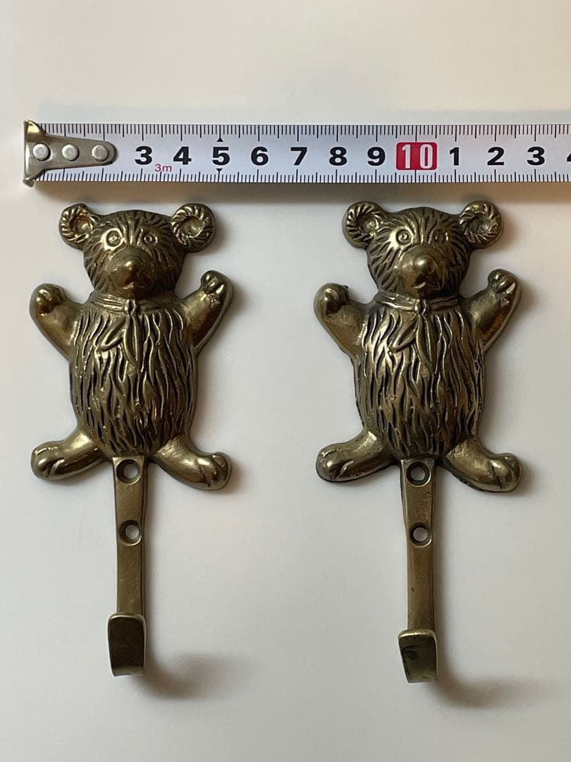 イギリス アンティーク/ヴィンテージ テディベア 真鍮ウォールフック 2個セット