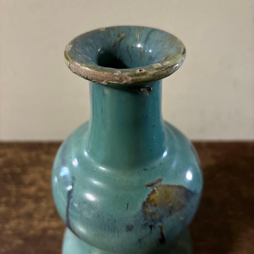 琉球 ユシビン 緑釉瓢形瓶 やちむん.壺屋焼.柳宗悦.民藝.アンティーク.李