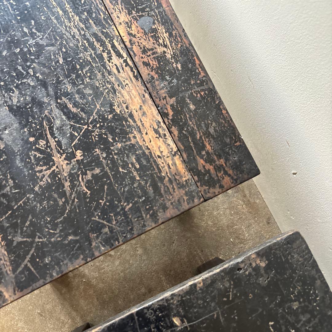 古い習字教室の机二台セット 折りたたみ式ちゃぶ台 文机 ディスプレイ