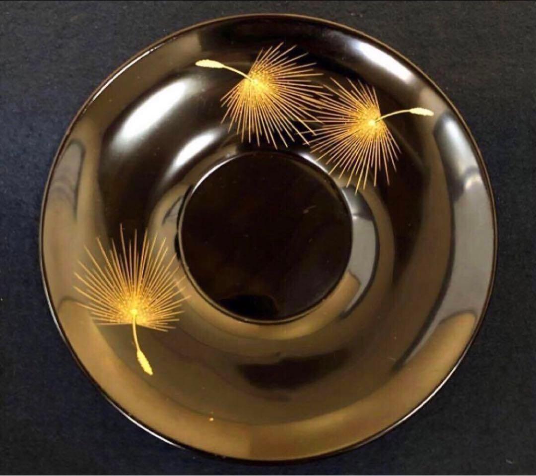 《レ》輪島塗 黒塗沈金飛花の図 茶托10客 小西啓介作 251030う2