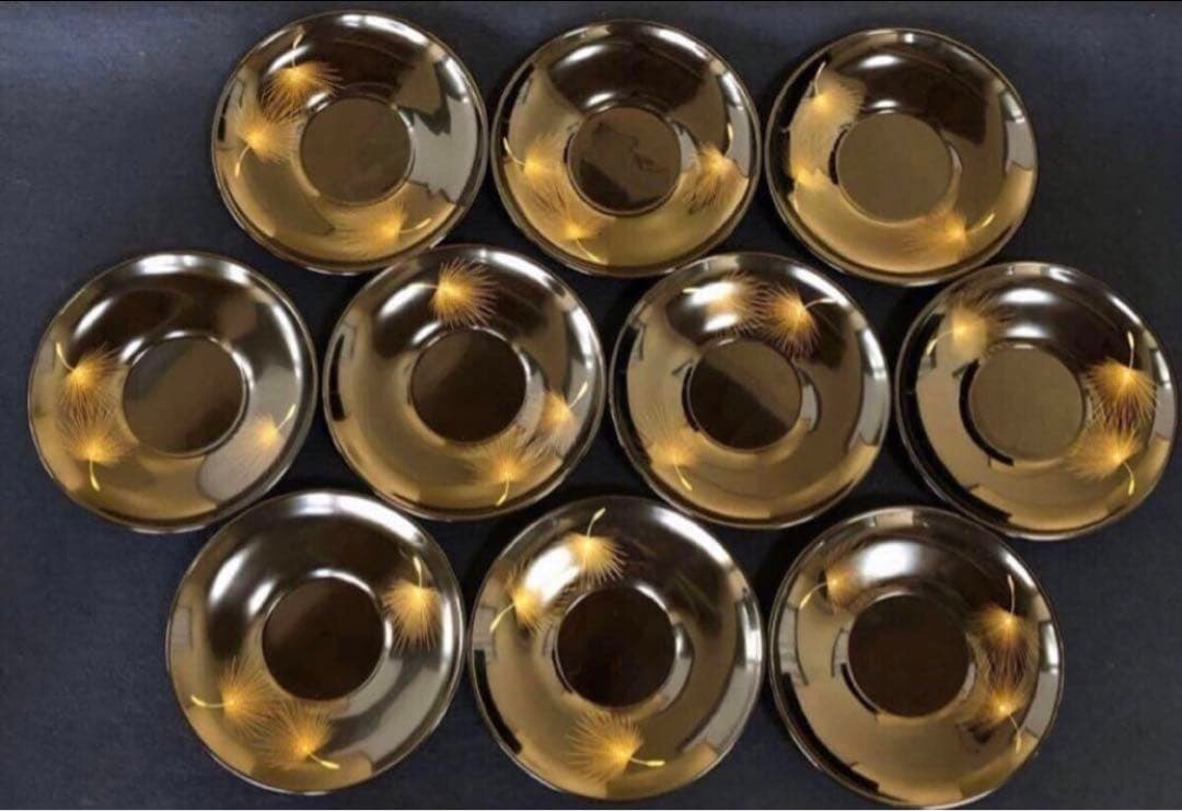 《レ》輪島塗 黒塗沈金飛花の図 茶托10客 小西啓介作 251030う2