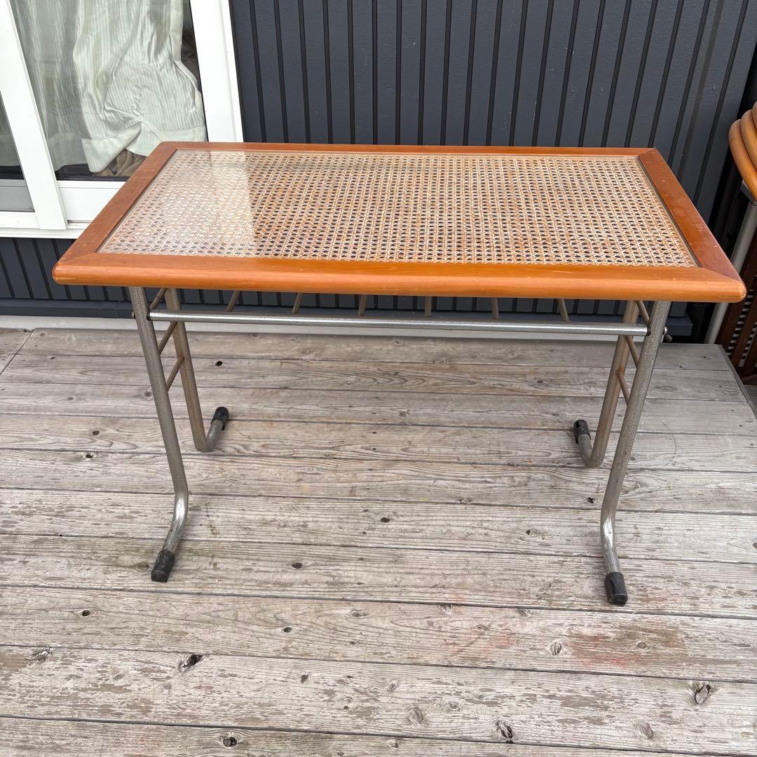 北欧レトロ オリバー メタルフレーム ラタンカウンターテーブルダイニングテーブル