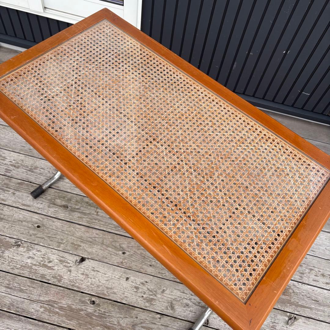 北欧レトロ オリバー メタルフレーム ラタンカウンターテーブルダイニングテーブル