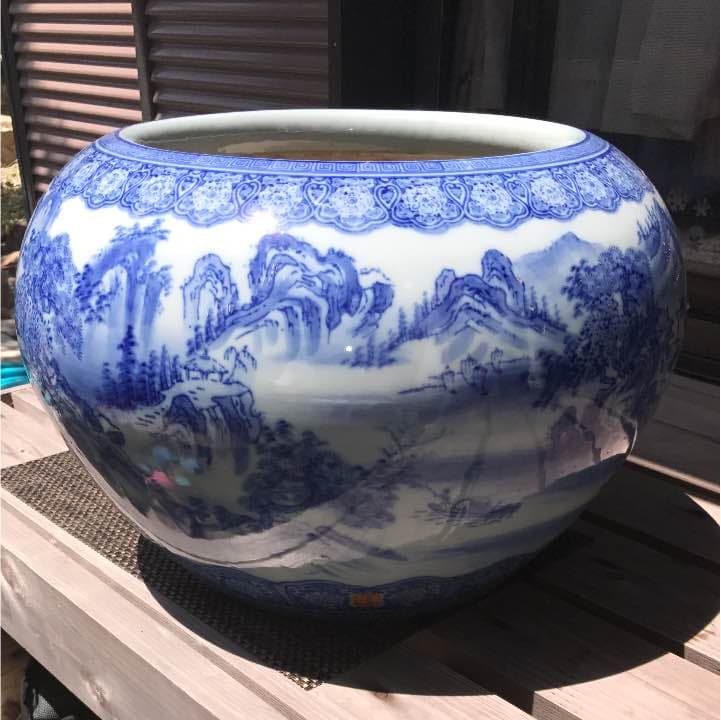 昭和時代初期 有田 山本窯製 染付桜閣山水文大火鉢 骨董品 - メルカリ