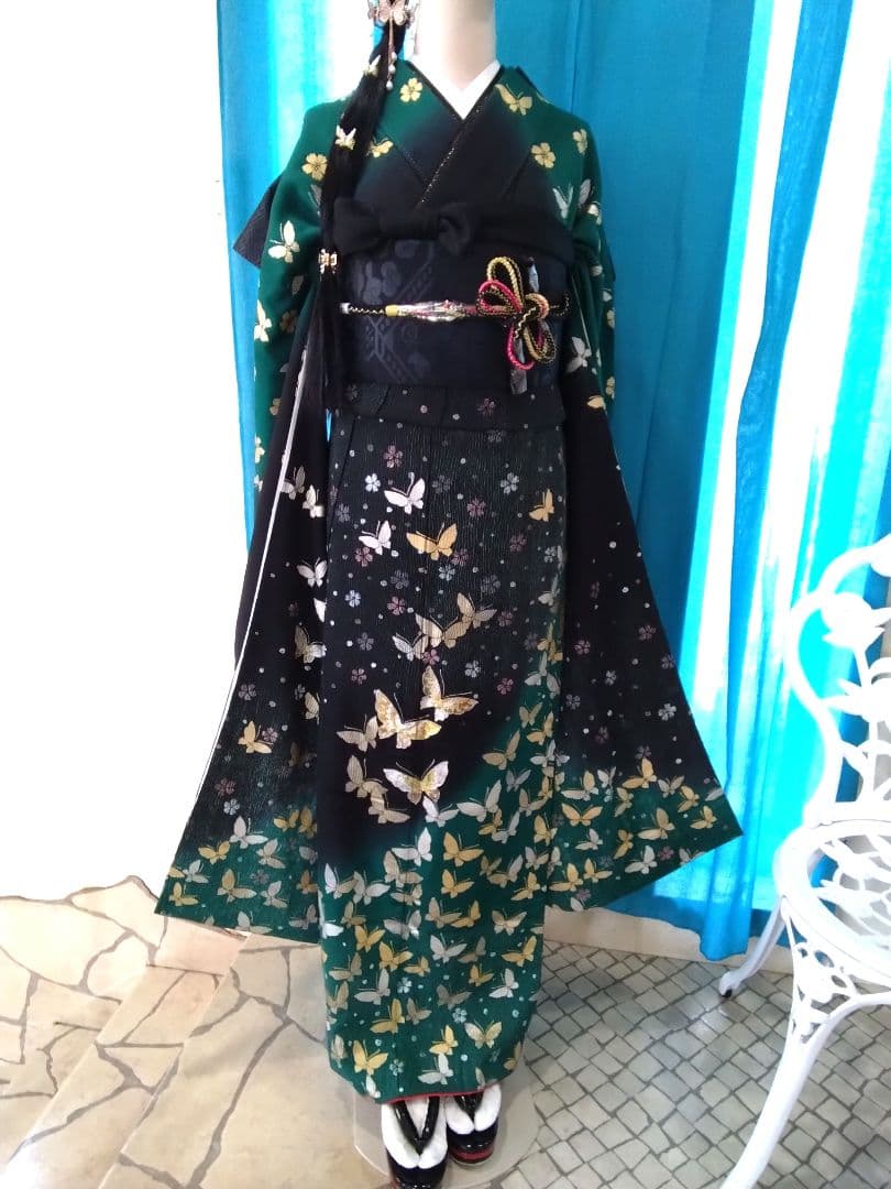 振袖フルセット、正絹振袖成人式、重ね衿、帯揚げ帯締め、黒帯、襦袢