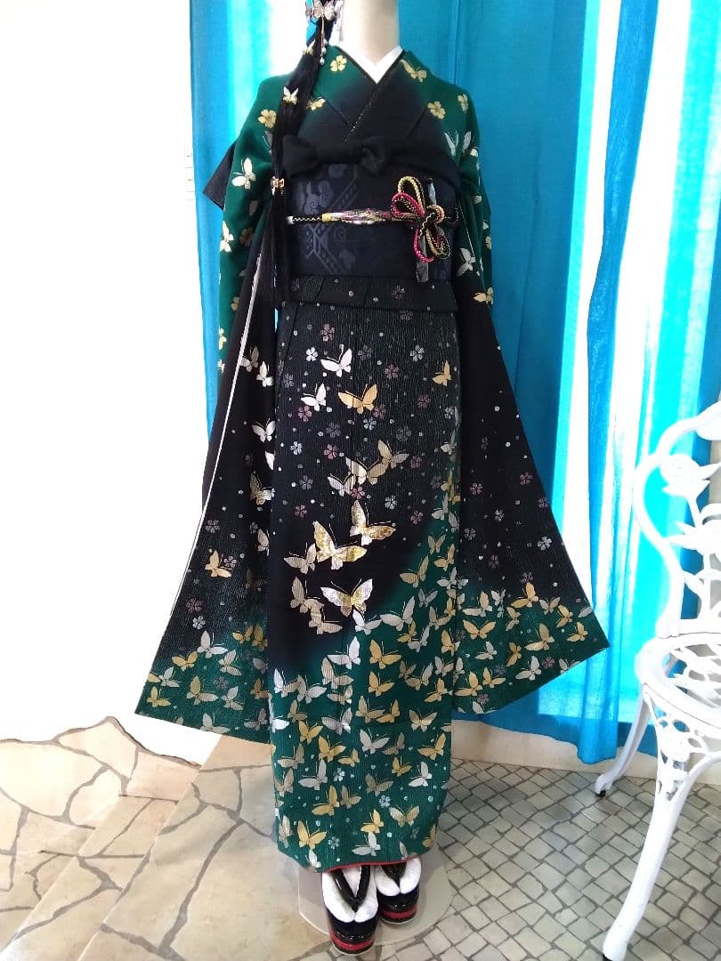 振袖フルセット、正絹振袖成人式、重ね衿、帯揚げ帯締め、黒帯、襦袢