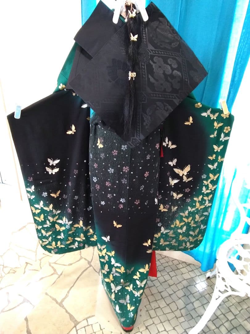 振袖フルセット、正絹振袖成人式、重ね衿、帯揚げ帯締め、黒帯、襦袢