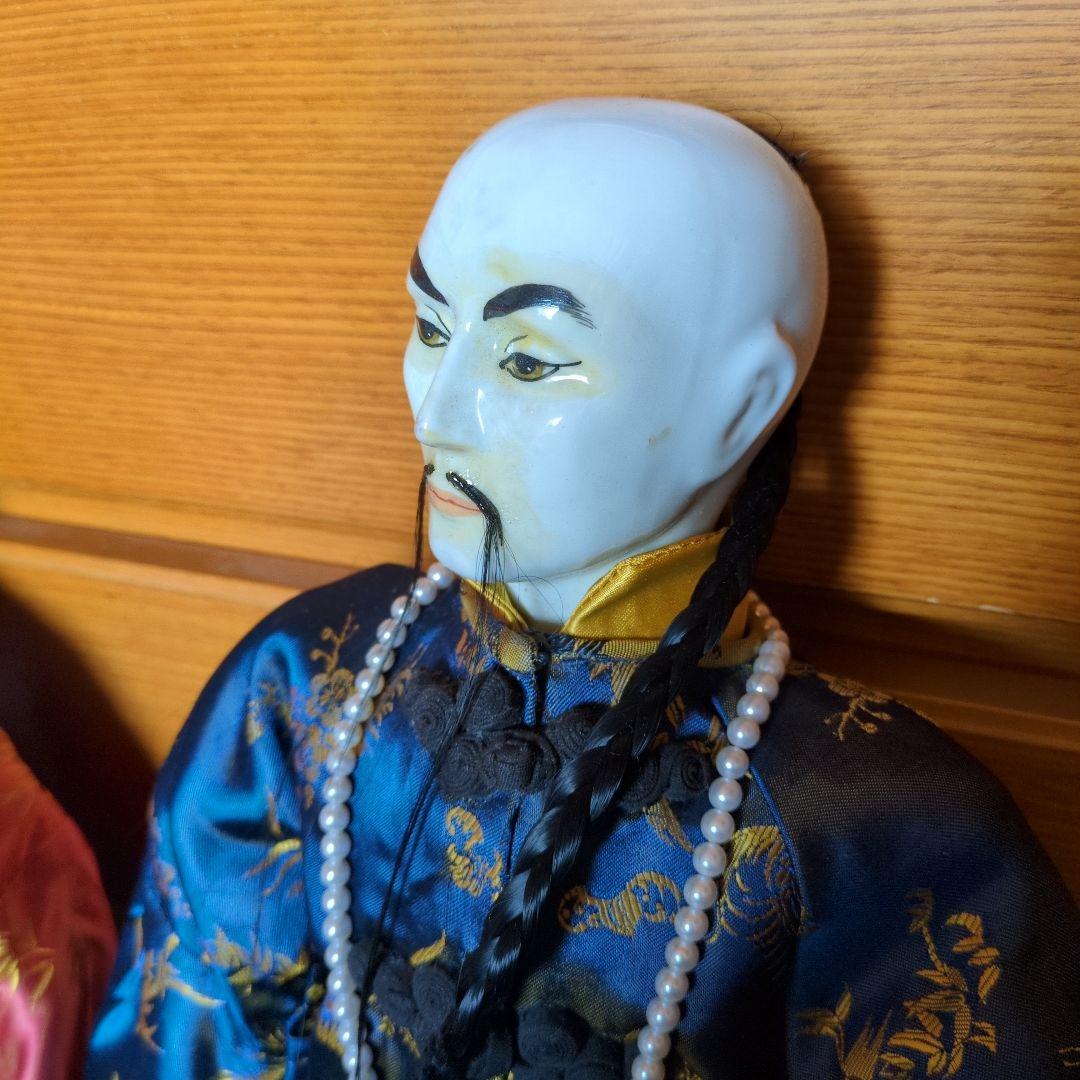✴アンティーク 「中国ペア人形」✴頭と手足は陶製・清朝時代の服装と