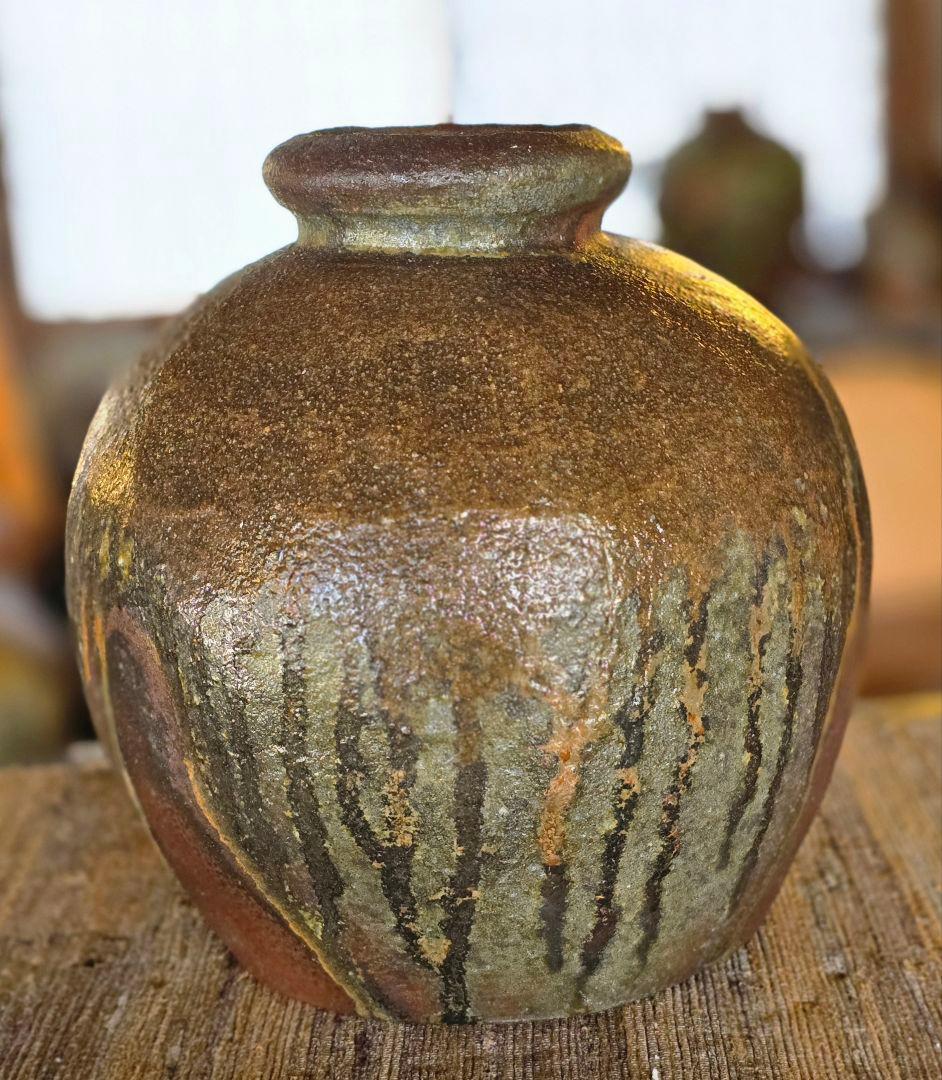 越前自然釉陶器壺 高さ約23cm