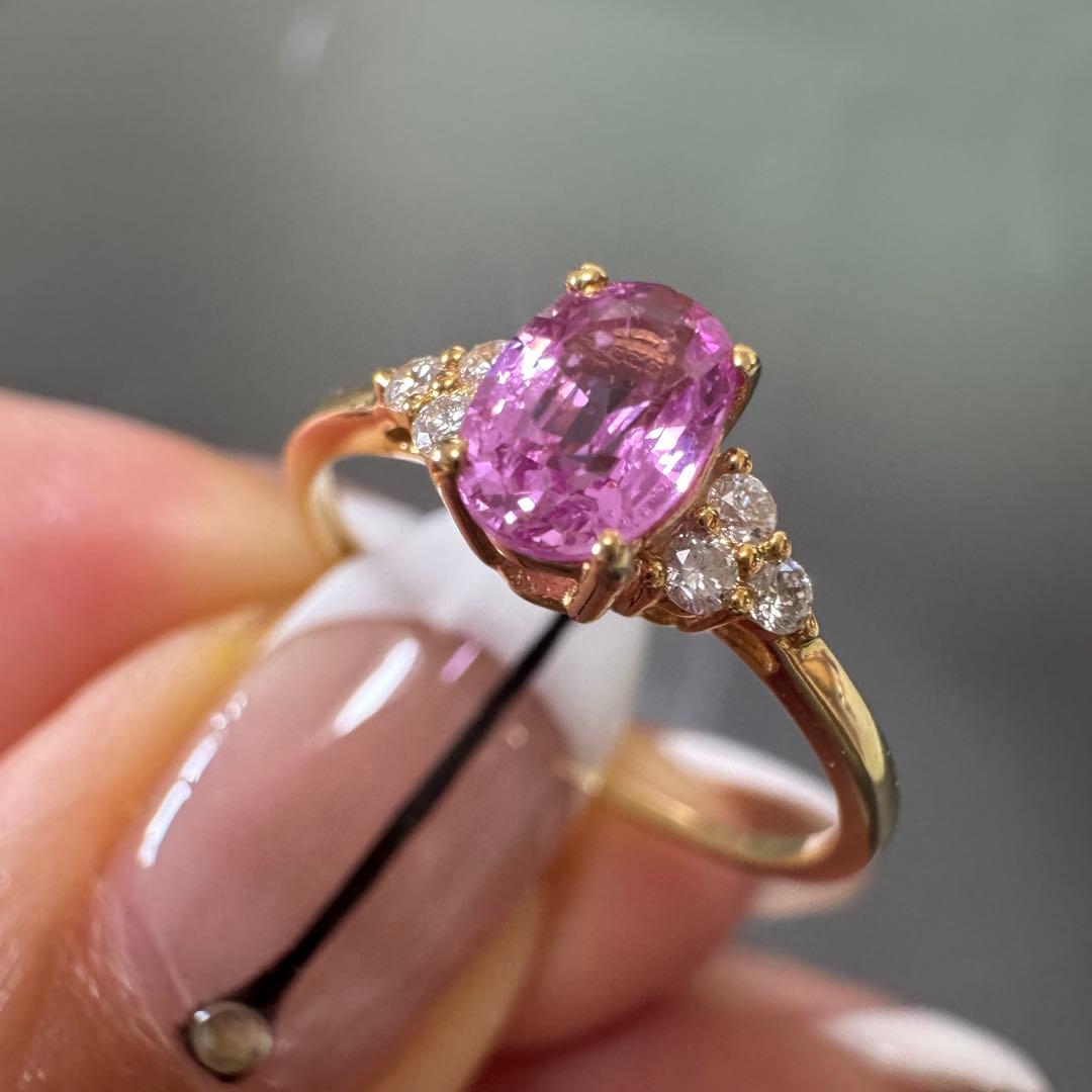 k18金イエローゴールドリング　指輪　ピンクサファイア0.63ct ダイヤモンド