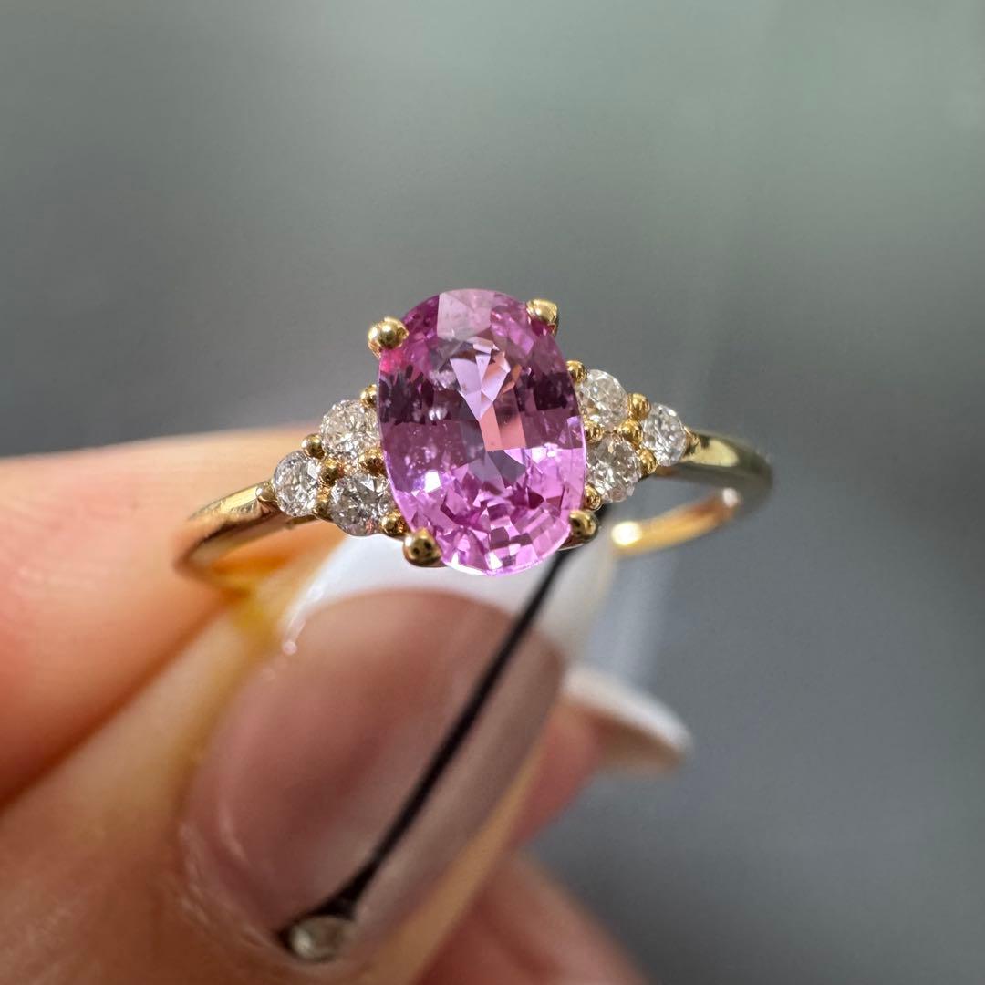 k18金イエローゴールドリング　指輪　ピンクサファイア0.63ct ダイヤモンド