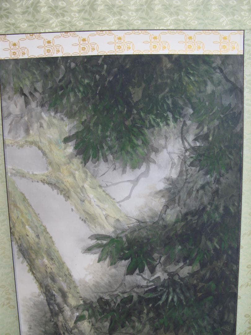 未使用　山嶽之虎図　掛軸　表装　新品仕立て　　掛け軸　肉筆　猛虎