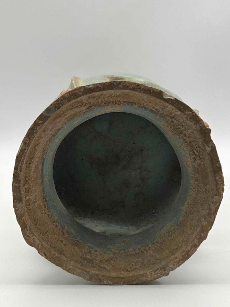 北宋時代 鈞窯広口双龍耳台座型香炉 天青釉瓶 窯変