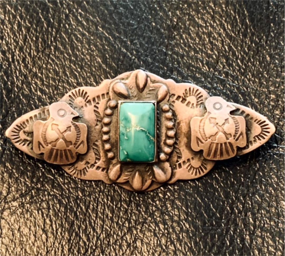 30s〜vintage navajo 希少！グリーンターコイズ ブローチ ネイティブ
