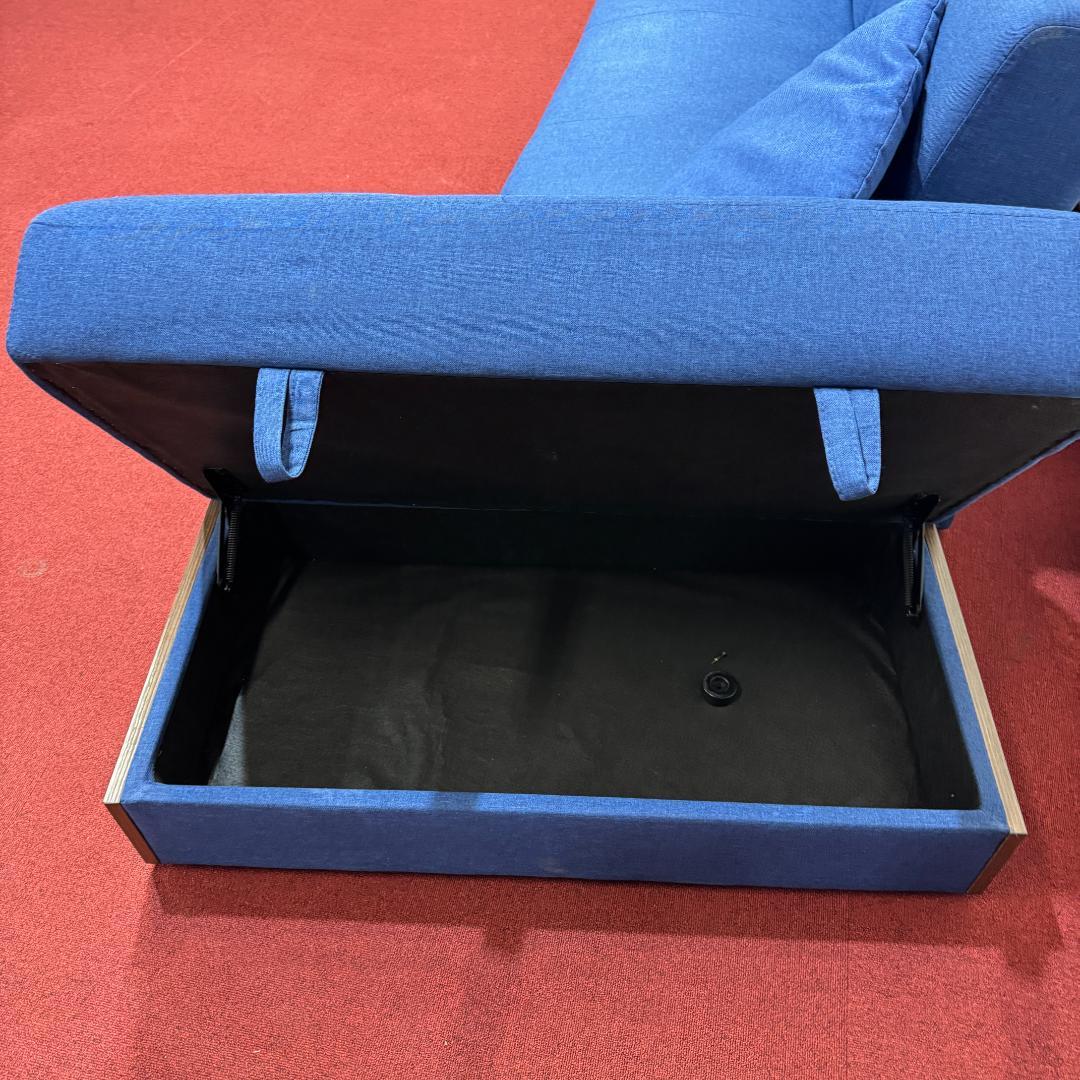 東京23区送料無料 美品モダンデコ二人掛けソファー／ベッド　収納有ネイビーブルー
