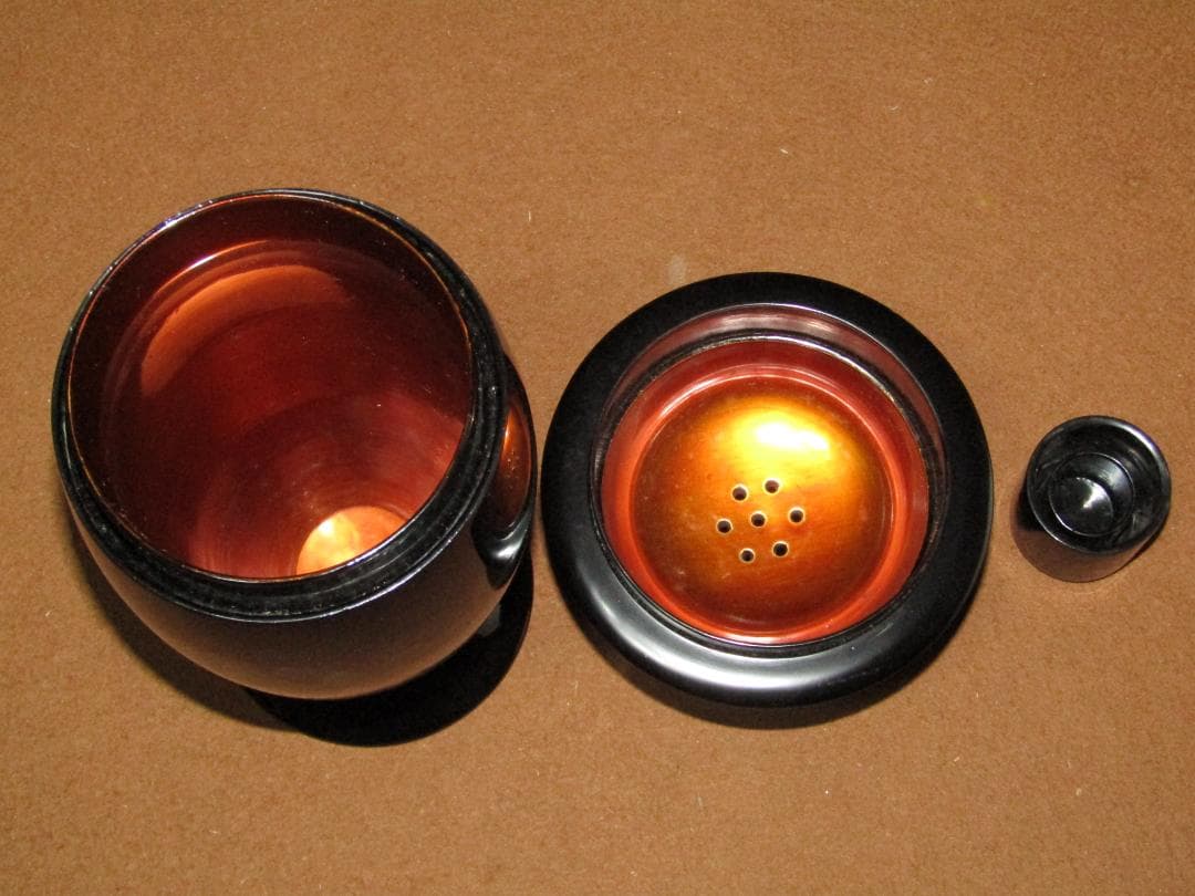 【中国漆器　山水図蒔絵　洋酒器揃　リキュールグラス・シェーカー・トレイ】未使用品