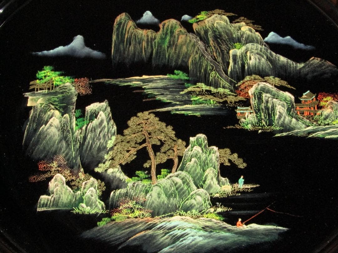 中国漆器 山水図蒔絵 洋酒器揃 リキュールグラス・シェーカー・トレイ