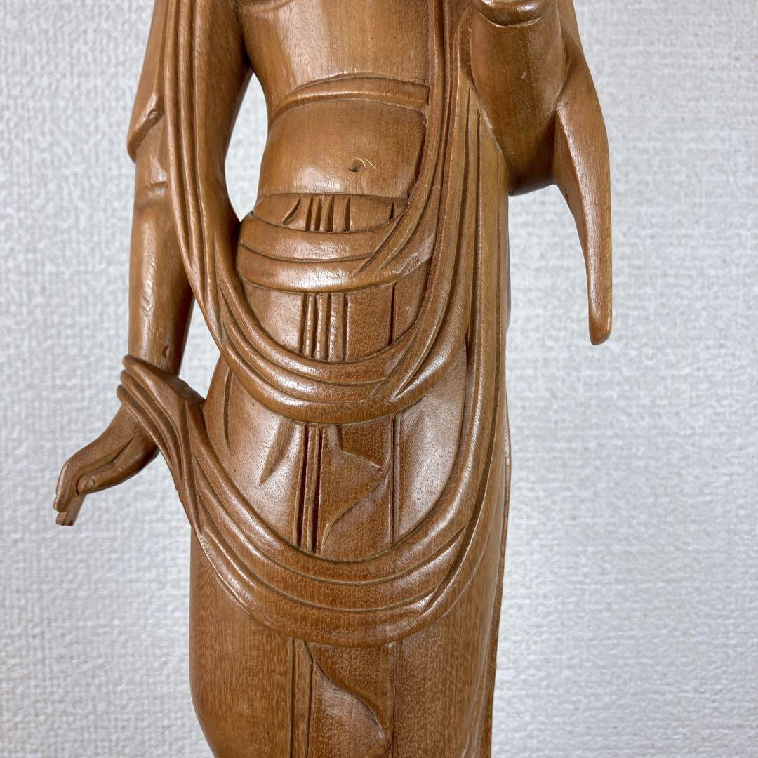 聖観音菩薩立像 一木造 高さ40cm 菩薩像 木彫り 彫刻 在銘 秀竹刀