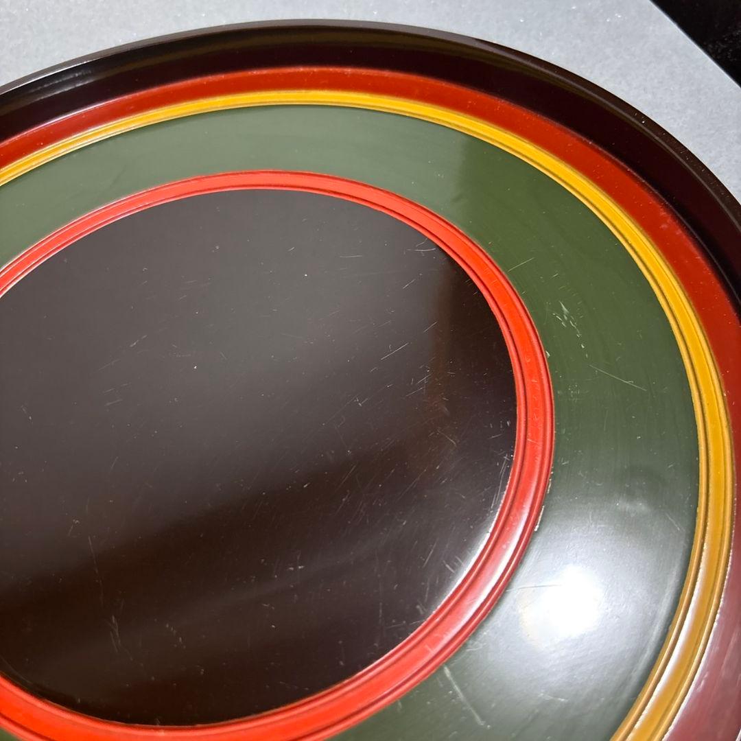 長野横笛　丸盆　５膳　共箱