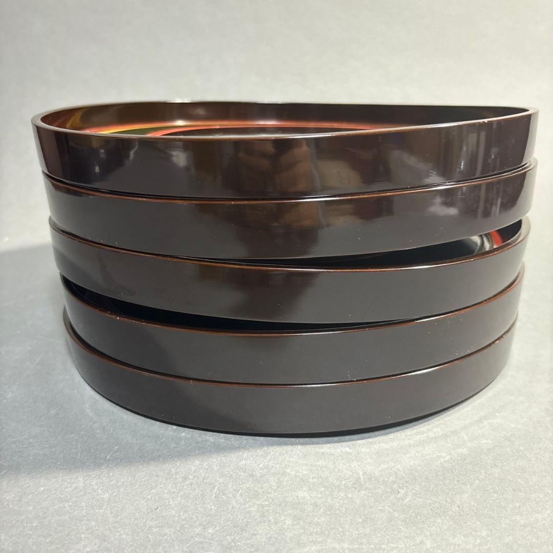 長野横笛　丸盆　５膳　共箱