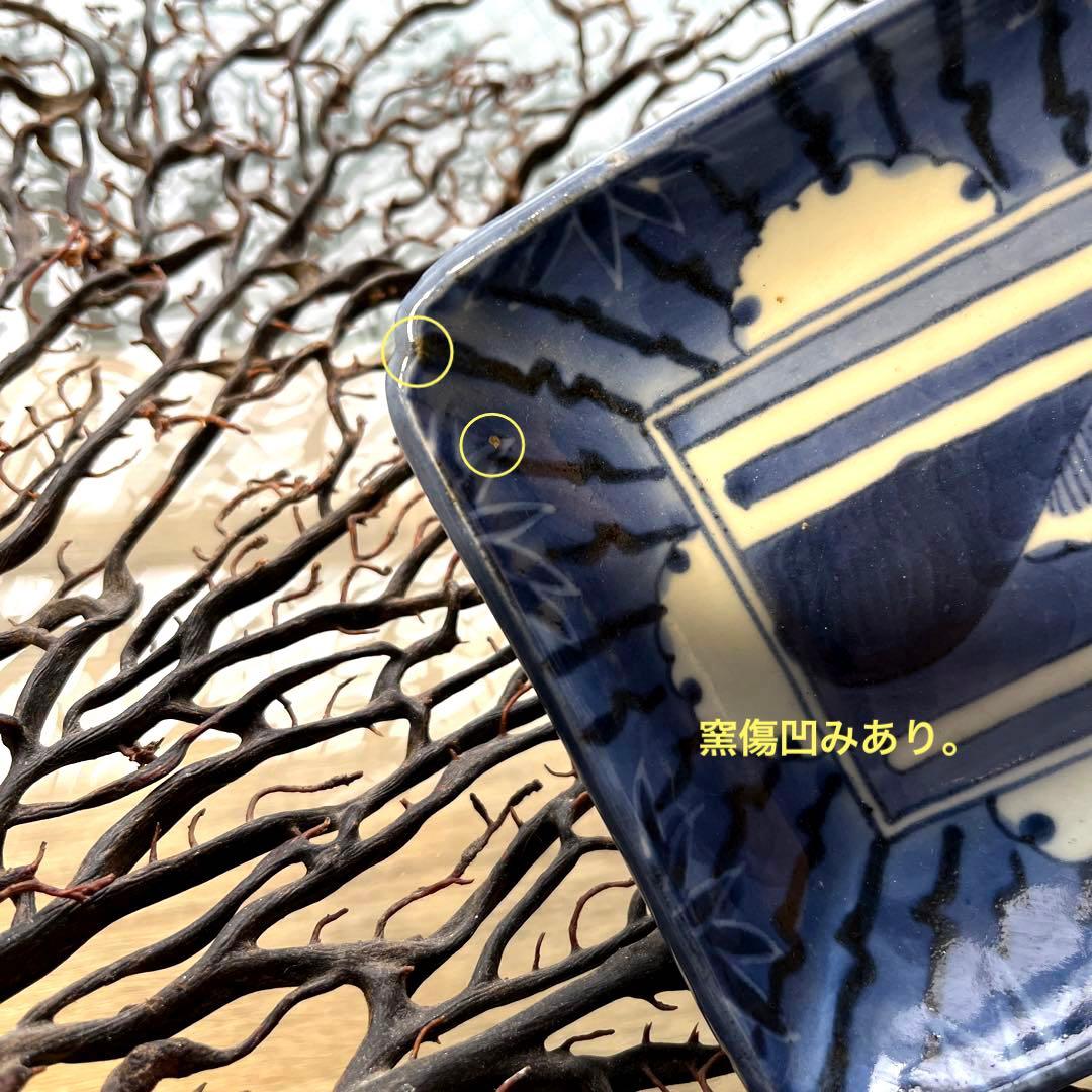 骨董 古伊万里 古染付 竹林 希少 雪輪紋 長皿 ペン皿 1客