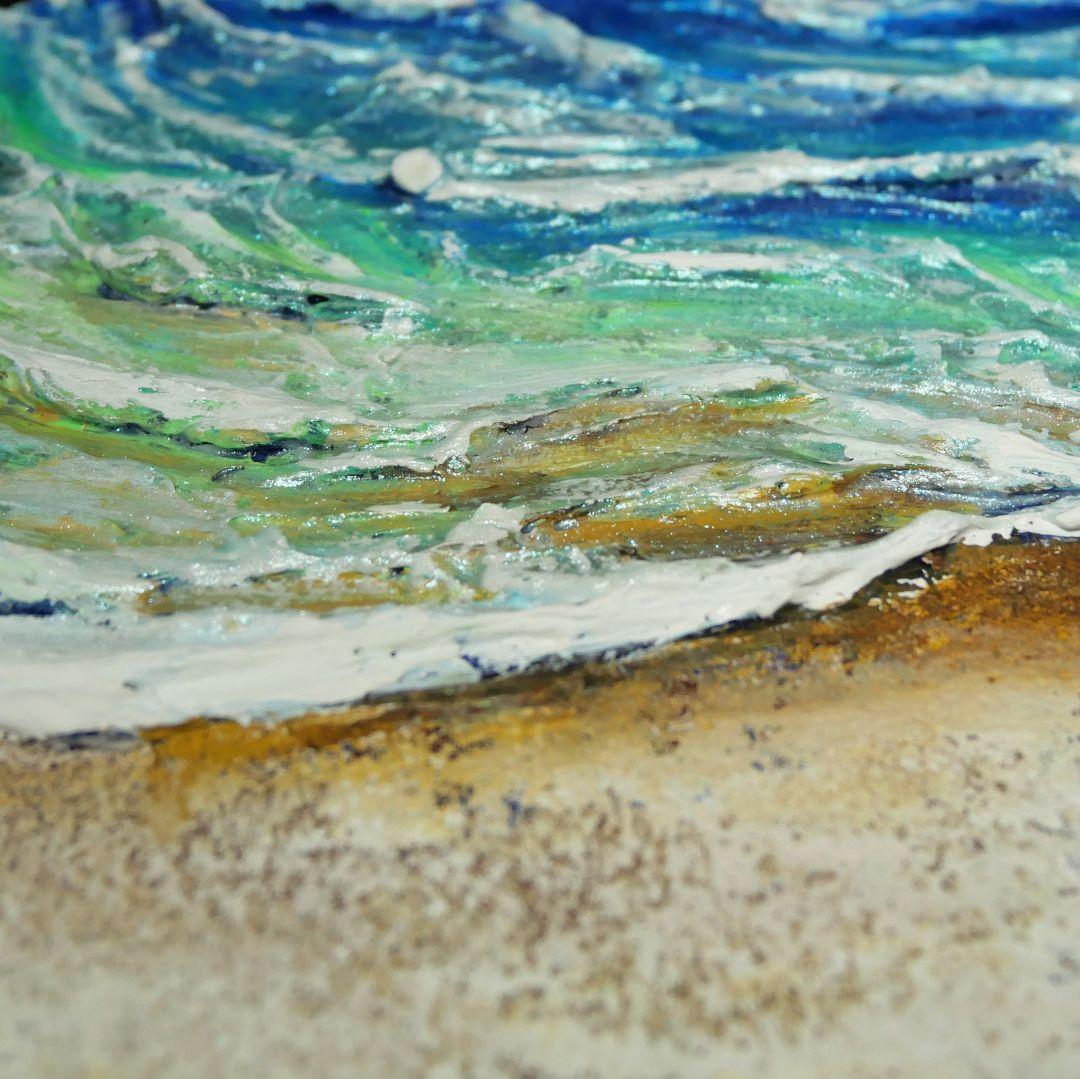 油絵 油彩 油彩画 絵 絵画 六角型【海の砂場】