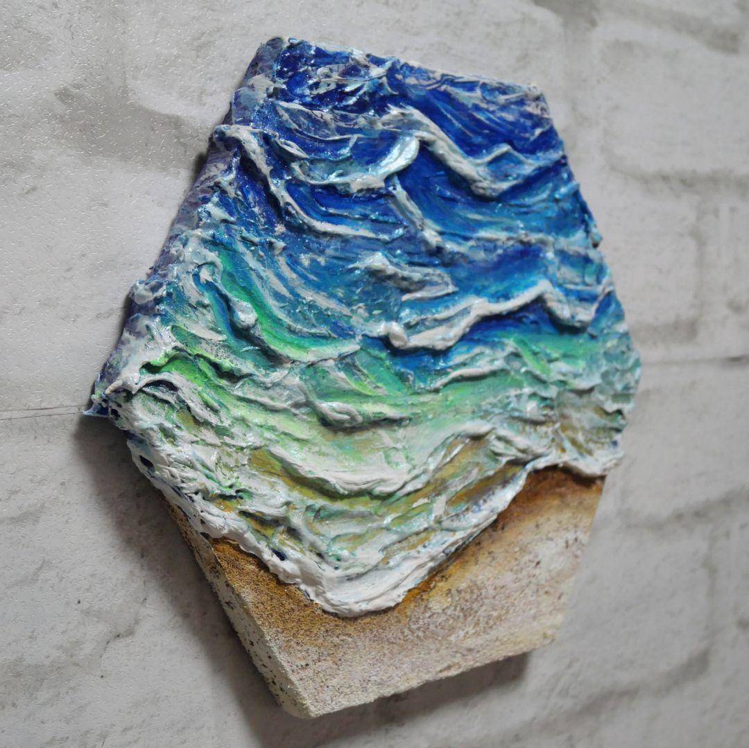 油絵 油彩 油彩画 絵 絵画 六角型【海の砂場】