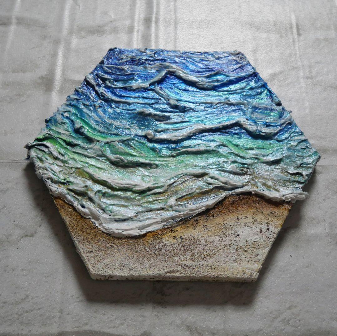油絵 油彩 油彩画 絵 絵画 六角型【海の砂場】