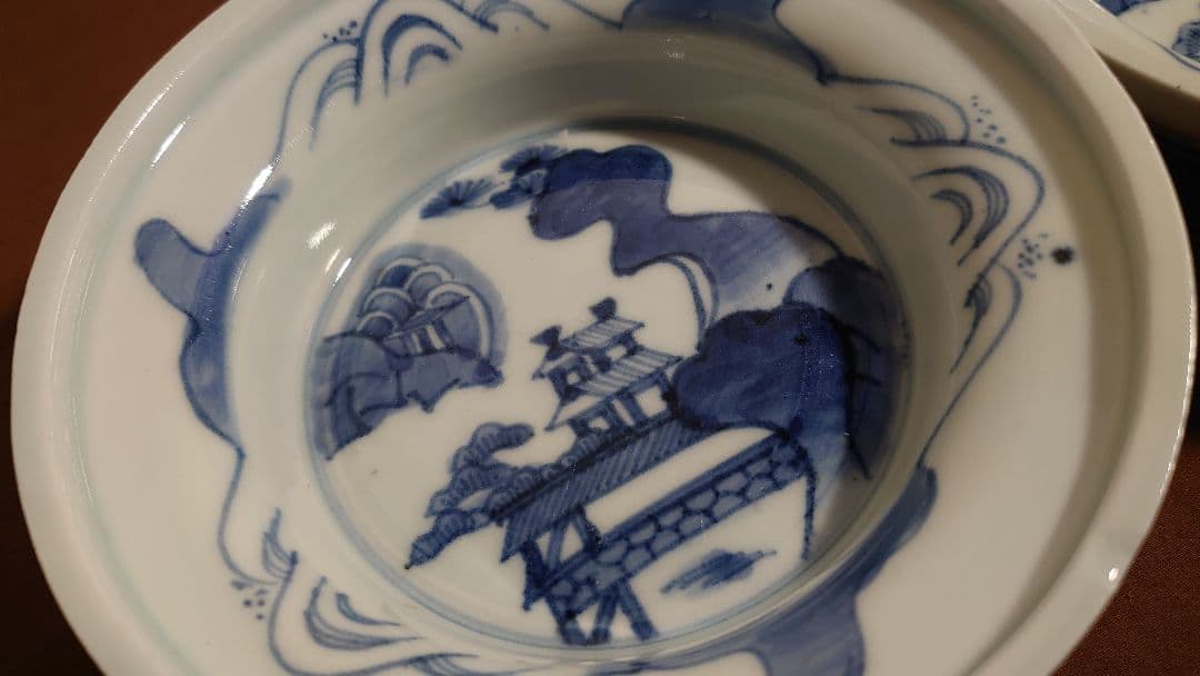 古伊万里　伊万里　染付　山水　菓子鉢　アンティーク伊万里　２客