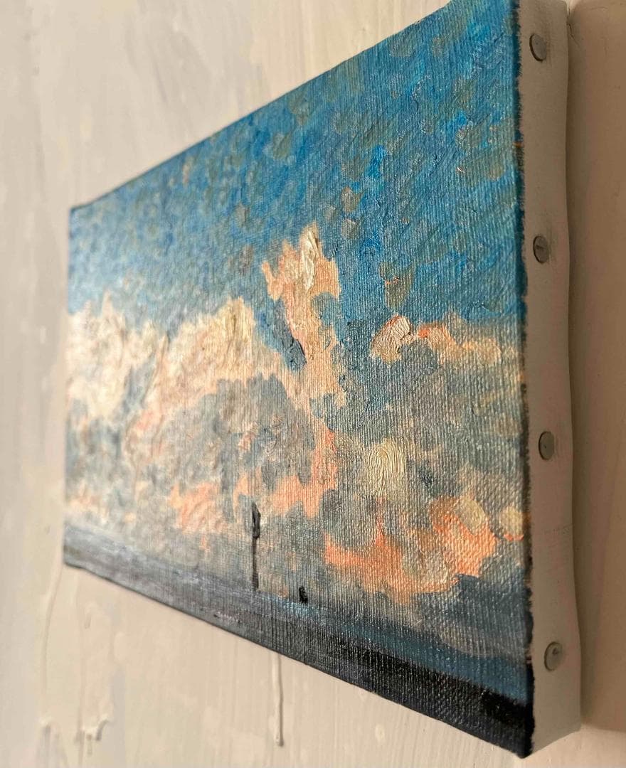 原画　油彩画「近所の風景　高速と空」絵画・サムホールサイズ（16×23㎝）