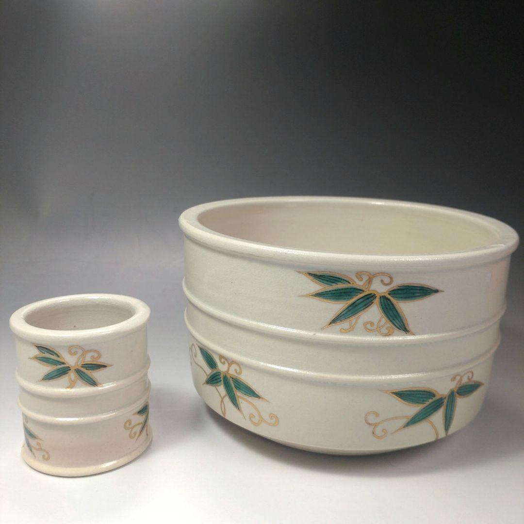 イ50 皆具『犬山 竹の絵 在銘 共箱』茶道具 水指杓