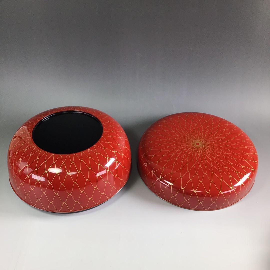 Ｒ１７７　食篭　『岡本陽斎作』『朱塗内黒』『金網目蒔絵』『喰籠』　共箱　菓子器