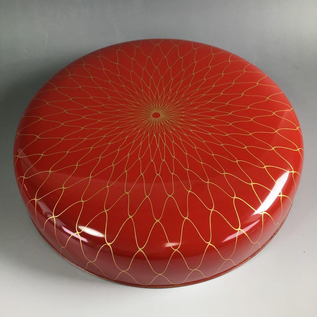 Ｒ１７７　食篭　『岡本陽斎作』『朱塗内黒』『金網目蒔絵』『喰籠』　共箱　菓子器
